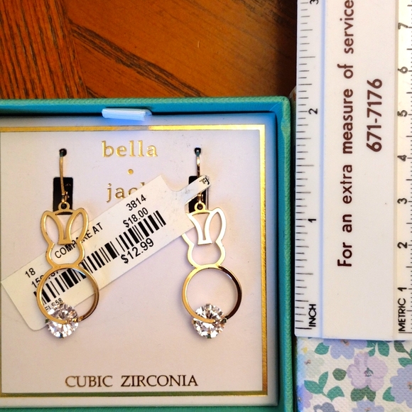 Bella Jack Golden Bunny Earrings with Cubic Zirconia Stone New With Tag - Picture 6 of 6